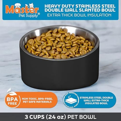 Master Pet Supply Stainless Steel Slanted Dog Cat Food Bowl 24 oz Black - Image 3