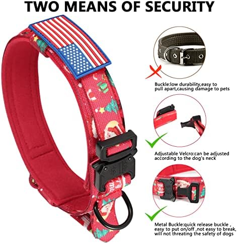 DAGANXI Christmas Tactical Dog Collar, Adjustable Military Training Nylon Dog Collar with Control Handle and Metal Buckle for Medium and Large Dogs, with Patches and Airtags Case (L, Christmas red) - Image 5