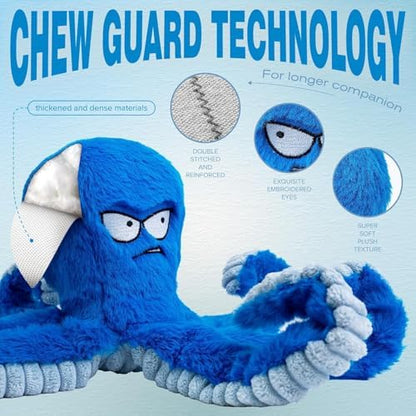 Large Dog Toys, Squeaky Dog Toy, Stuffed Crinkle Blue Octopus Toys 2 Pack - Image 3