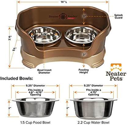 Neater Pet Brands Neater Feeder Deluxe Mess Proof Dog Bowls Elevated for Small Dogs Under 19 lbs, Made in USA, No Spill Raised Dog Food Bowl Stand Feeding Station, Food and Water Bowl Set, Bronze - Image 6