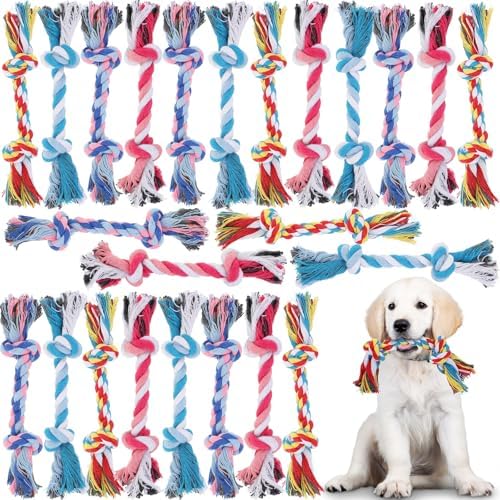 Hiboom 24 Pcs Dog Rope Toys Bulk Multi Color Puppy Chew Rope Cotton Teething Toys 2 Knot Tug for Aggressive Chewers Small and Medium Dogs Puppies by HiboomDecoratingAsseccories