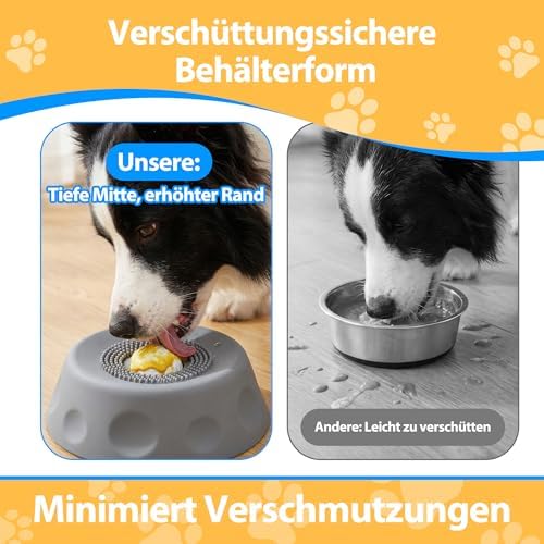 Slow Feeder Dog Bowls for Liquid Treat, Dog Lick Bowl for Anxiety Relief & Fast Eaters, Anti-Slip Ball-in Bone Broth, 5/6 Cup Pup Lick Toy for Peanut Butter Large Medium Small Pet Cats Gray - Image 3