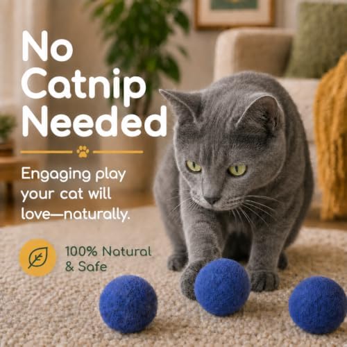Wool Cat Toys - Felt Cat Toy Balls for Small Pet Fetch and Play - Eco Friendly Quiet Wool Ball Cat Toy for Cats and Kittens - Choose Your Colors 6PCS Blue - Image 5