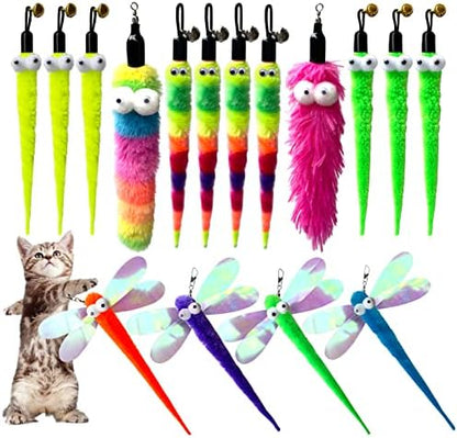 AcceLeah 16Pcs Cat Wand Refills, Worm Dragonfly Attachments for Indoor Cats by AcceLeah
