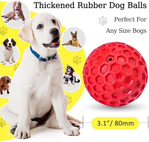 Indestructible Squeaky Dog Ball for Aggressive Chewers, Rubber Interactive Dog Toy for Teething, Relieving Anxiety. Chew Toy for Large, Medium Breeds, Outdoor & Indoor Ball. - Image 2