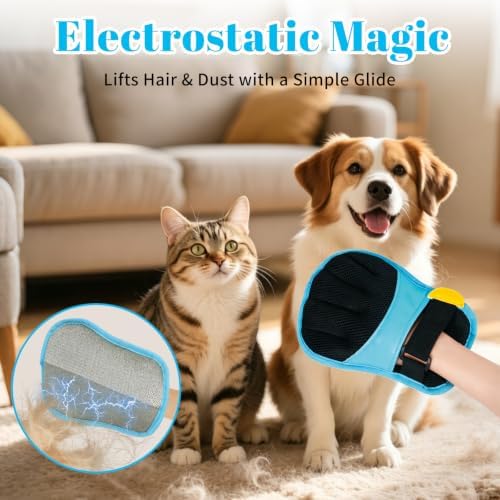 Pet Hair Removal Gloves, Blue, Adjustable Strap, Static Hair Remover for Clothing, Sofa, Car Seat, Reusable - Image 6