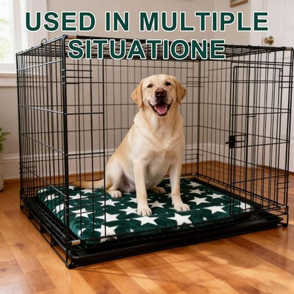 Dog Bed Mat – Soft & Comfortable Dog Kennel Pad for Crate – Durable Crate Bed & Mat for Dogs & Cats – Ideal for Crate, Kennel, and Home Use (Big&Little Stars Green, L(35"*23"*1.5")) - Image 6