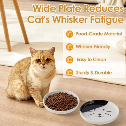 6PCS Ceramic Cat Dish, Shallow and Wide Plate Relief Whisker Fatigue, Dishes for Food and Water, Whisker-Friendly Design, 5.9W x 1.18D Inch, for Indoor Cats and Small Dogs, Multi Color - Image 3