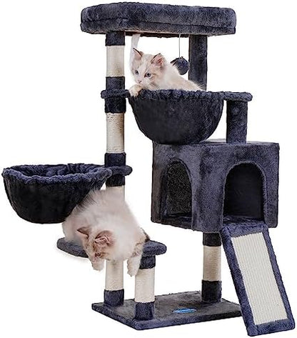 Hey-brother Cat Tree Tower with Large Bed, Hammocks, Scratcher, MPJ006SG by Hey-brother