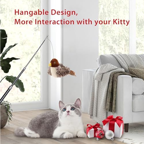 Gigwi Chirping Bird Cat Toy for Indoor Cats, Interactive Hangable Bird Cat Toy with Real Bird Sound and Feather, Automatic Bird Toy for Cats Exercise & Kicker to Self Play（No Flapping） - Image 4