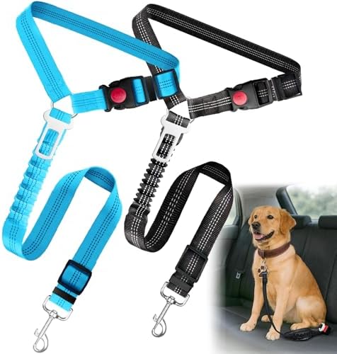 2-Pack Dog Car Seat Belt, 3-in-1 Headrest-Mounted Dog Seatbelt for Car, Adjustable Nylon Pet Safety Leash with Elastic Buffer & Reflective Stitching, Durable Car Harness for Dogs Fits Most Vehicles by Frskcssd