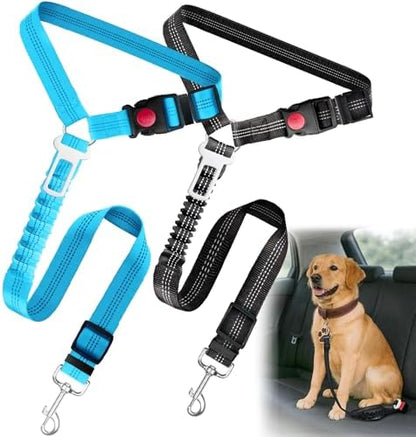 2-Pack Dog Car Seat Belt, 3-in-1 Headrest-Mounted Dog Seatbelt for Car, Adjustable Nylon Pet Safety Leash with Elastic Buffer & Reflective Stitching, Durable Car Harness for Dogs Fits Most Vehicles by Frskcssd