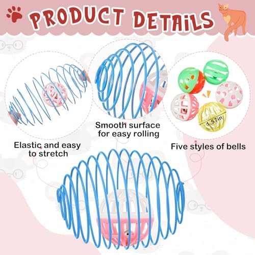 Jecery 5 Pcs Cat Toys Spring,Bell Ball,Multicolor - Image 3