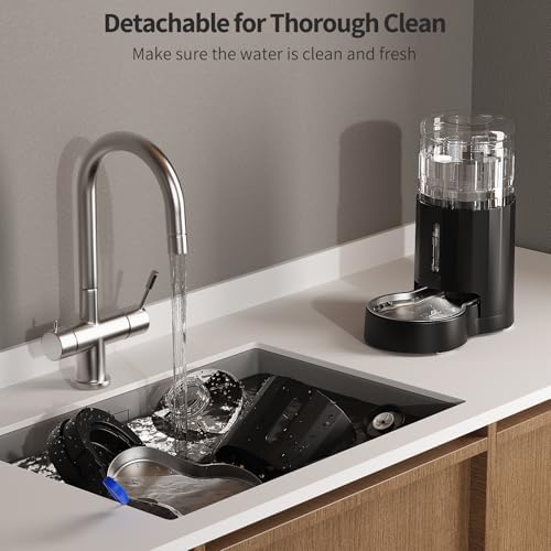 JUNSPOW Cat Water Dispenser with Stainless Steel Bowl (4L Black) - Image 4