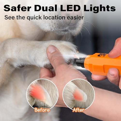 Casfuy 6-Speed Dog Nail Grinder - Newest Enhanced Pet Nail Grinder Super Quiet Rechargeable Electric Dog Nail Trimmer Painless Paws Grooming & Smoothing Tool for Large Medium Small Dogs (Orange) - Image 3