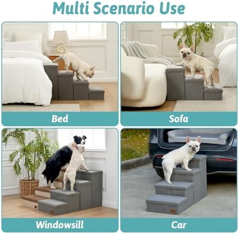 COZY KISS Dog Stairs with Storage, 22" H Wider Dog Steps, 4-Step - Image 6