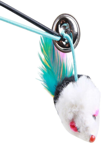 Giveme5 3pcs Funny Pet Feather False Mouse with Plastic Stick 31cm and Small Bell Cat Kitten Playing Scratch Toy (Color Random)