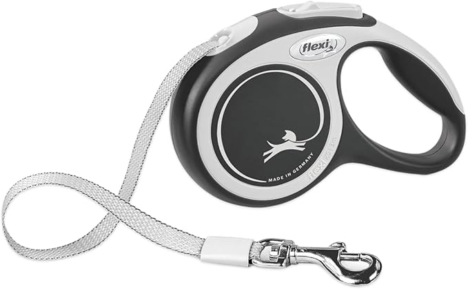 FLEXI® Comfort XS Tape Retractable Dog Leash (Grey/Black) 10 ft for Extra Small, Tiny Dogs up to 26 lbs|Ultra Compact Pocket-Size, 3-Finger Grip, German Quality|Tangle-Free, 1-Hand Brake, Pause & Lock