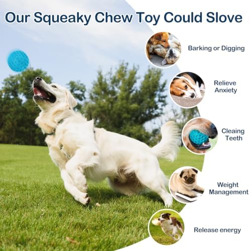 Indestructible Squeaky Dog Ball for Aggressive Chewers, Rubber Interactive Dog Toy for Teething, Relieving Anxiety. Chew Toy for Large, Medium Breeds, Outdoor & Indoor Ball. - Image 5