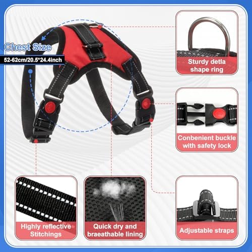 3 Pcs Double Dog Leash No Pull Dog Harness 360° Swivel No Tangle Vest Adjustable Dual Leash Reflective Vest Harness Walking Training Lead for Two Small Medium Dogs (L,Chest 24.4"- 30.3") - Image 3