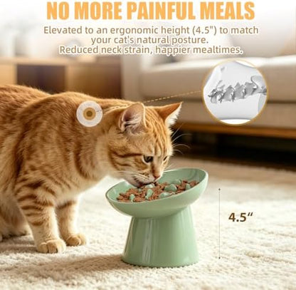 Ceramic Elevated Slow Feeder Cat Bowl - 6" Raised Cat Food Bowl for Bloat Relief & Anti-Vomiting, Whisker Friendly Ceramic Cat Slow Feeder for Indoor Cats, Kittens, Puppies - Green(1pc) - Image 4
