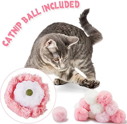 Weewooday 12 Pcs Large Fuzzy Cat Pom Pom Balls Plush Toys, Pink, White - Image 4