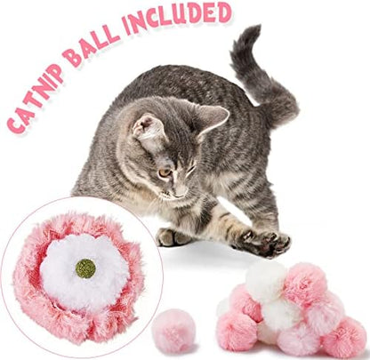 Weewooday 12 Pcs Large Fuzzy Cat Pom Pom Balls Plush Toys, Pink, White - Image 4