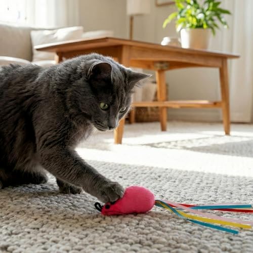 6 Pcs Catnip Cat Fish and Mice Toys, Cat Ribbon Toy Pink Cat Mouse Toy Cute Cat Feather Wand Accessories Interactive Cats Toys for Indoor Cats Kitten Play Exercise Chew - Image 5