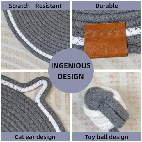 Cat Scratcher Mat 16.9'' Round Natural Cotton Rope Double-Sided, Dark Grey - Image 4