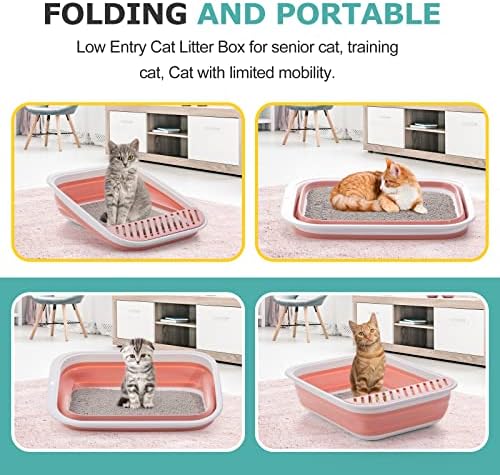 Open Top Cat Litter Box, Large Foldable Cat Potty Height-Adjustable Sides Anti-Splash, Open Air Kitty Litter Pan No Smell, Cat Toilet Easy Clean with Cat Litter Scoop (Pink) - Image 2