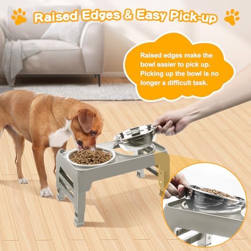 Elevated Dog Bowls for Small Dogs 3 Height Adjustable Raised Dog Bowl Stand with 25oz Stainless Steel Food Bowls Anti-Slip Small Dogs Feeder Adjusts to 7.5", 6", 2.75", Light Brownish Gray - Image 5