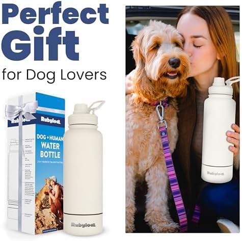 Rubyloo Dog Water Bottle with Detachable Bowl for Dog Lovers, Solid Cream - Image 5