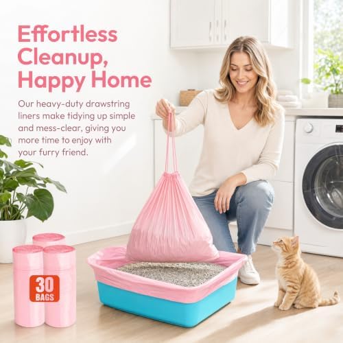Cat Litter Liners XL Heavy Duty Tear Resistant Disposable Litter Box Bags Drawstring Liners for Easy Clean Up & Odor Control, Fits Most Large Litter Boxes 36"x18" Pink 30 Count - Image 3