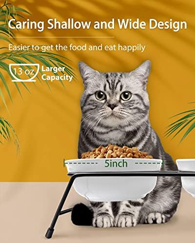 Anti-Vomiting Raised Cat Bowls - 2 × 13 oz Ceramic Cat Food & Water Bowls with Non-Slip Stainless Steel Stand, Dishwasher Safe for Indoor Cats - Image 3
