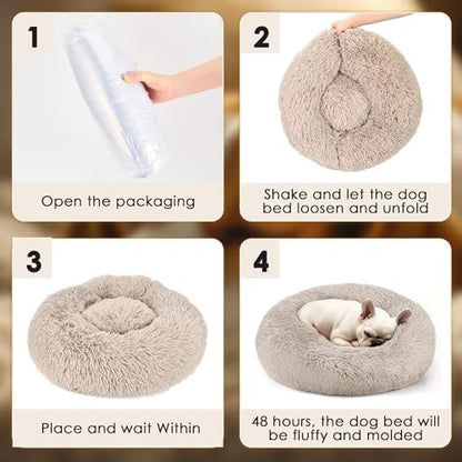 28in Large Dog Bed, Calming Donut Bed for Puppy and Kitten (Brown) - Image 6