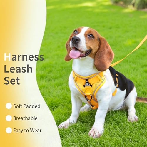 Dog Harness Medium Sized Dog Pet Vest with Leash Set Yellow L - Image 2