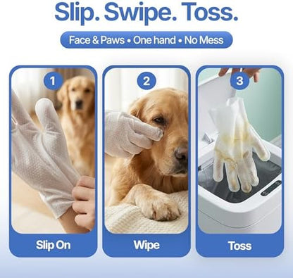 Pet Cleaning Glove Wipes for Dogs & Cats - Hypoallergenic Coconut Infused No-Rinse Dog Washing Gloves - Deodorizing Grooming Mitts - Puppy and Cat Cleaning Wipes - 20 Count - Image 5