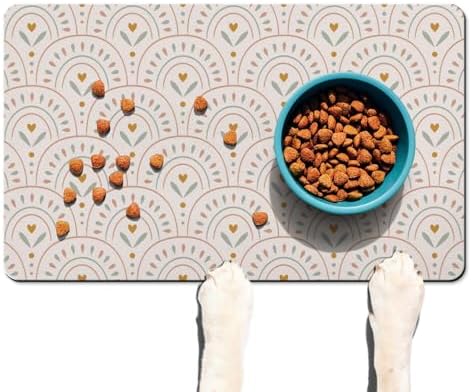 Absorbent Pet Dog Bowl Mat for Food and Water, Pet Cat Food Feeding Mat with Non Slip Rubber Backing, Dog Food Mats for Floors Waterproof, 17"x30" by Ideasonna