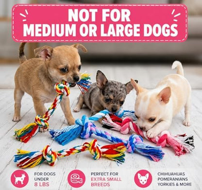 Mini Chew Rope Pack for Small Dogs – 4 Pack Puppy Rope Toys for Chihuahua, Pomeranian & Small Breeds – Tiny Paws Teething & Dental Chew Toys (Pink) - Image 3