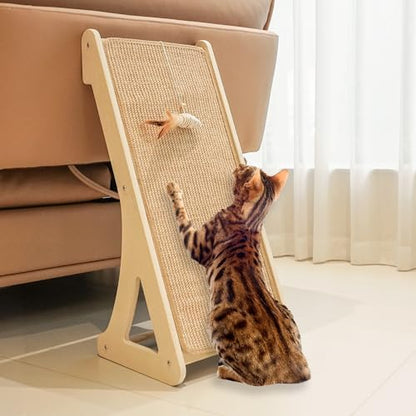 PETKARAY Cat Scratcher, Sisal Cat Scratching Ramp, L Shape Scratch Pad for Indoor Kitty, 27" Wall Furniture Protector with Mouse Toy by PETKARAY
