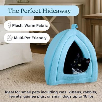 PETMAKER Cat House Indoor Bed with Removable Foam Cushion, Blue - Image 2
