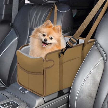 Portable Dog Car Seat for Small Dogs, Puppy Car Seat, Khaki by NECKORY