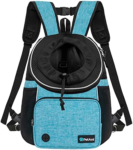 PetAmi Adjustable Cat & Dog Chest Carrier Backpack, Ventilated for Hiking & Camping, Max 15 lbs, Teal Blue by PetAmi
