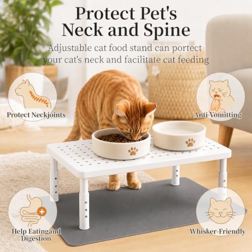 Adjustable Automatic Cat Feeder Stand - Elevated Cat Feeder Stand with 3 Height Settings, Fits Most Automatic Feeders & Tradition Bowls, Raised Pet Feeding Table Station for Cats & Small Dogs - White - Image 5