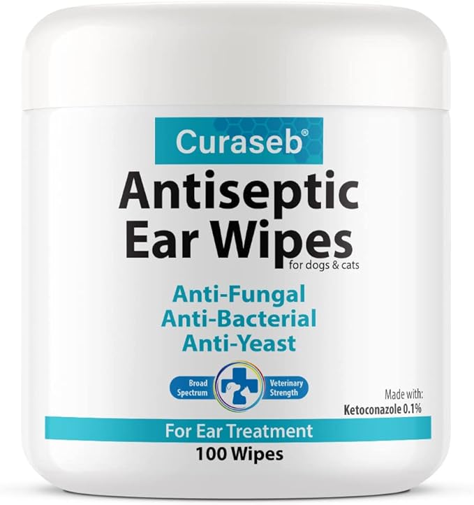 Curaseb Cat & Dog Ear Infection Treatment Wipes – Soothes Itchy & Inflamed Ears – Cleans Debris and Buildup – 100 Count