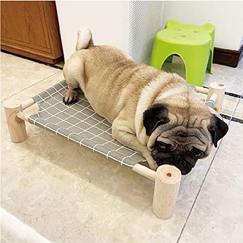 Pozico Elevated Cat Bed for Small Dogs & Cats – Raised Pet Hammock Bed, Wooden Frame Indoor Outdoor Dog Cot, Breathable Mesh Puppy Bed, Portable Cat Lounger – Grey Grid - Image 5