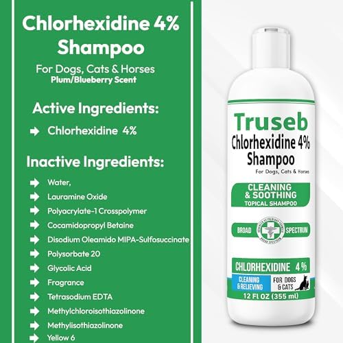 Truseb Topical Chlorhexidine 4% Shampoo for Dogs, Cats, and Horses with Plum/Blueberry Scent - 12 oz - Made in U.S.A (Chlorhexidine 4% Shampoo, 12 oz) - Image 2