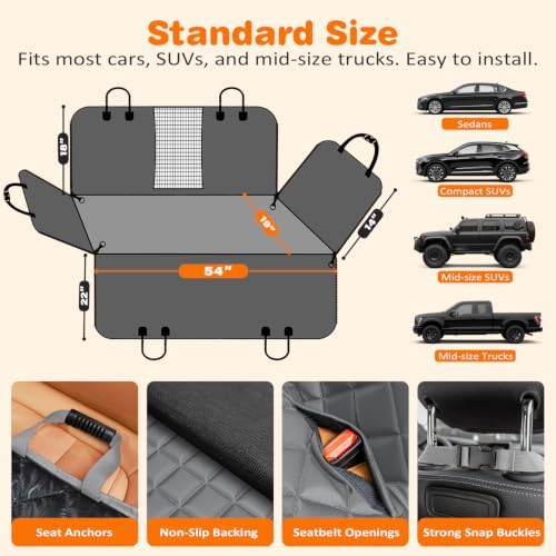 URPOWER 4 in 1 Dog Car Seat Cover for Back Seat, Waterproof Hammock - Image 6