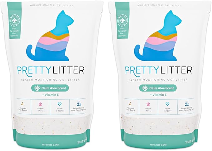 PrettyLitter Health Monitoring Cat Litter (Calm Aloe, Non Clumping) | Lightweight & Low Tracking, Color Changing Silica Gel Crystals, Advanced Odor Control — 6 Lbs, Pack of 2 (Up to 2 Month Supply)