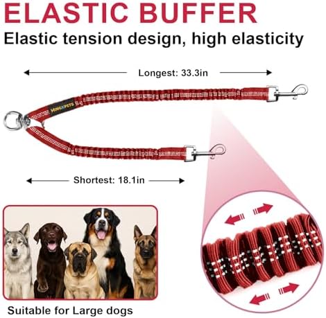 MingXpet 2 Dog Leash, Dog Leash for 2 Dogs, 360° Swivel No Tangle Double Walking Training Leashes for Large Dogs that Pull, Comfortable Shock Absorbing Reflective Bungee, Red - Image 2